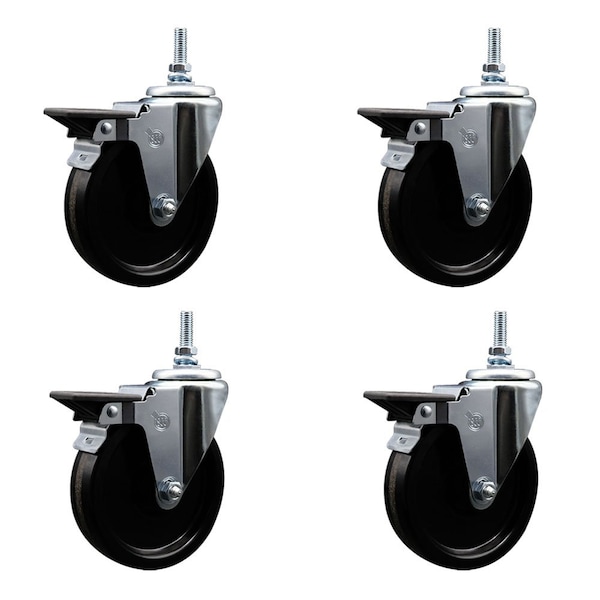 5 Inch Phenolic 12 MM Threaded Stem Caster Set with Brake